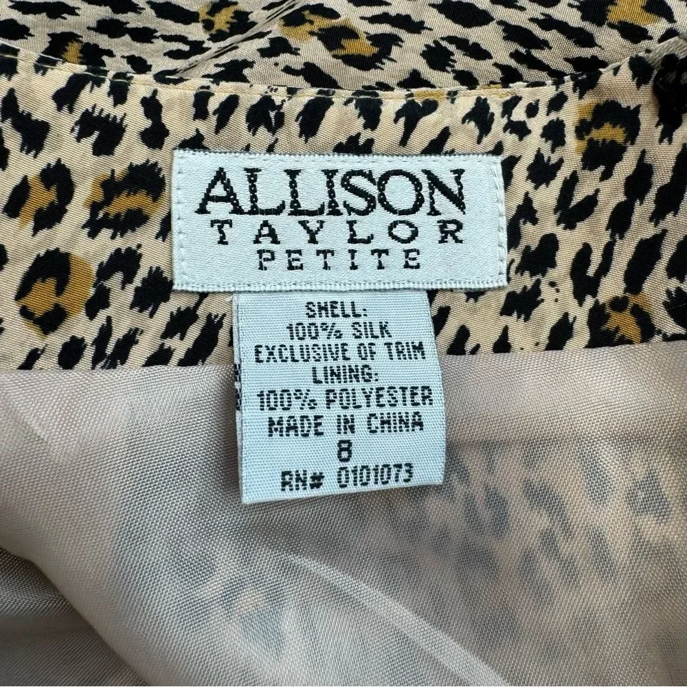 Allison Taylor Petite Silk Leopard Pencil Skirt Beaded Fringe Women’s 8P